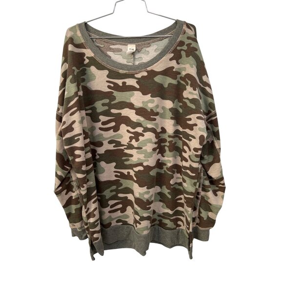 Sew in Love Camouflage Pullover Sweatshirt Womens 2X Green Army Comfort Relaxed - Picture 1 of 6